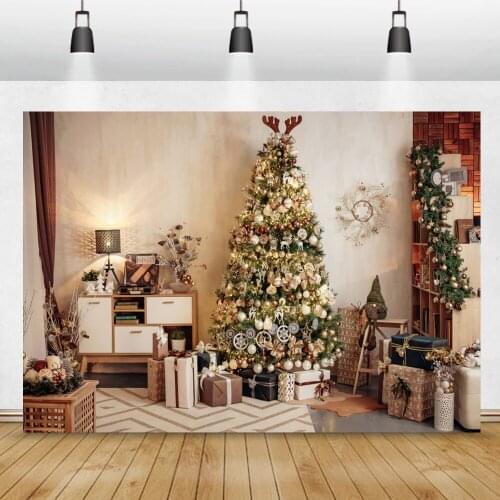 Interior Study Room XMAS Party Backdrop For Photography Christmas Tree Gifts Bookcase Photo Background Photocall Photo Studio