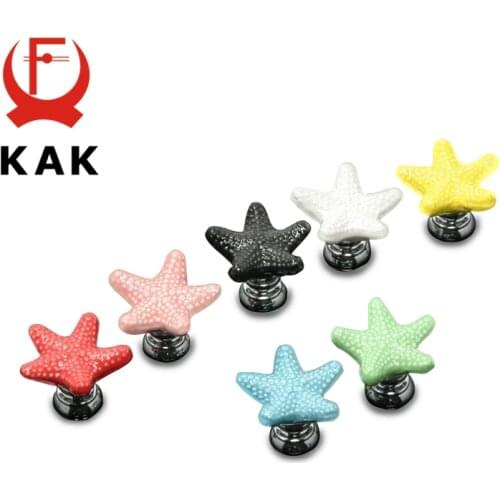 KAK Starfish Ceramic Drawer Knobs Cabinet Pulls Kitchen Handles Cartoon Furniture Handle for Kids Room Furniture Hardware