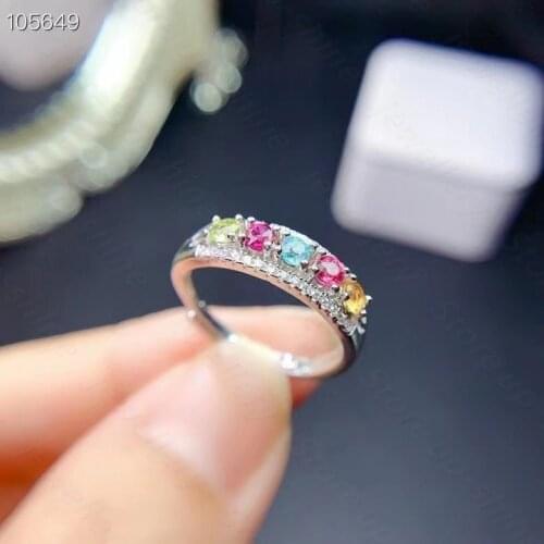 Natural tourmaline ring 925 silver womens ring is simple and generous