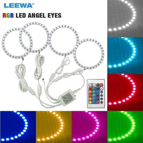 LEEWA 4X90mm Car RGB Multi-Color LED Angel Eyes Halo Ring Light Kit Wireless Remote Control For Lada VAZ 2110/2112 #CA1128