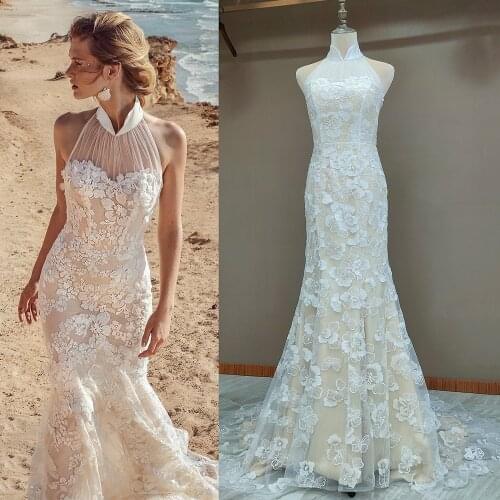 Illusion Tulle V Neck Lace Wedding Dress High Split Leg Opening Backless Beach Boho Sheath 2021 Rustic Long Train Bridal Gowns