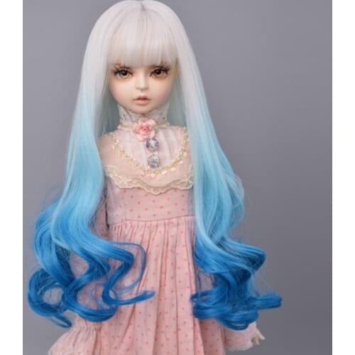 Muziwig 1/3 bjd Doll Wig Heat Resistant Fiber Long Wave Curly blue white Color Doll Hair SD BJD Doll Wig 2020 New style