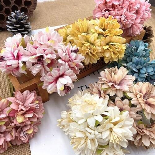 6pcs/Lot mini Carnation Bouquet Silk Artificial Flowers DIY Handmade Wreath Scrapbook Wedding Decoration Craft Fake Flower