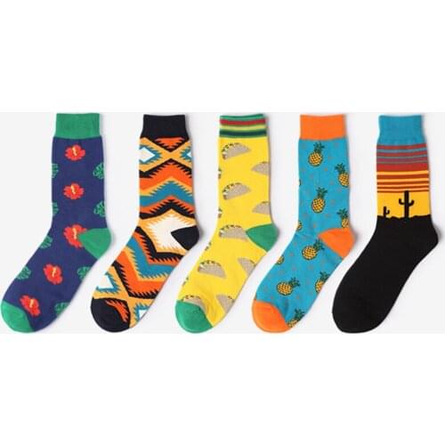Kakaforsa 1 pair men sock cotton funny socks cartoon animal fruit lattice socks novelty gift for spring autumn winter Christmas