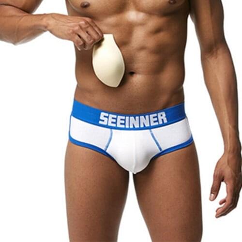 With 3 Pads Sexy Hip Cup Mens Low-rise Bulge Pouch Boxer Padded Cotton Underwear Underpants Male Panties Shorts