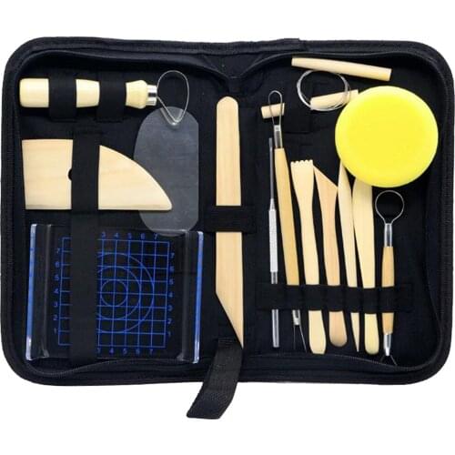 14PCS Ceramic Sculpting Tools Set Wood Handle for Professional Art Crafts