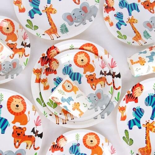 Disposable Tableware Set For Animals Birthday Jungle Party Decoration Kids Safari Party Decor Jungle Party Supplies Baby Shower