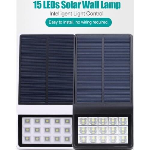15 LEDs Solar Wall Lamp with Light Control Function Solar Powered Light IP65 Water-resistant Outdoor Lighting for Patio Pathway