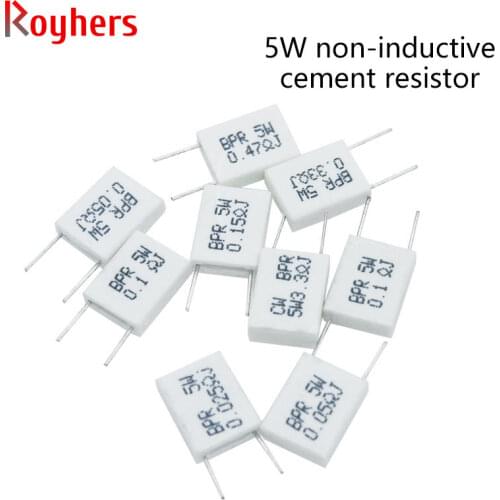 Non-Inductive Cement Resistor 5W Resistance 0.01 0.02 0.05 0.1 0.2 0.22 0.33 0.5 Ohm 10Pcs