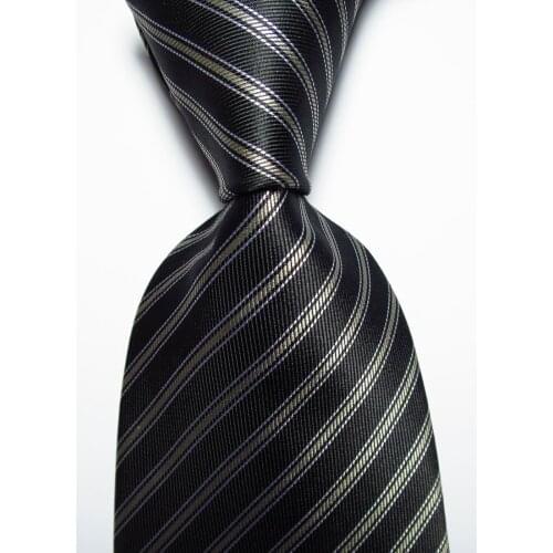 New Fashion Striped Tie Mens 9cm Silk Necktie Set Brown Gold White JACQUARD WOVEN 100% Silk Mens Tie Necktie
