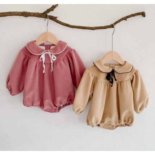 Autumn Winter Doll Collar Solid Color Newborn Baby Girl Bodysuit Jumpsuit Infant Girls Bodysuits Body Bebe One Piece Clothing