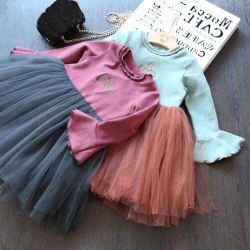 2017 girl autumn and winter thick one piece dress with embroidery leaves mesh dress