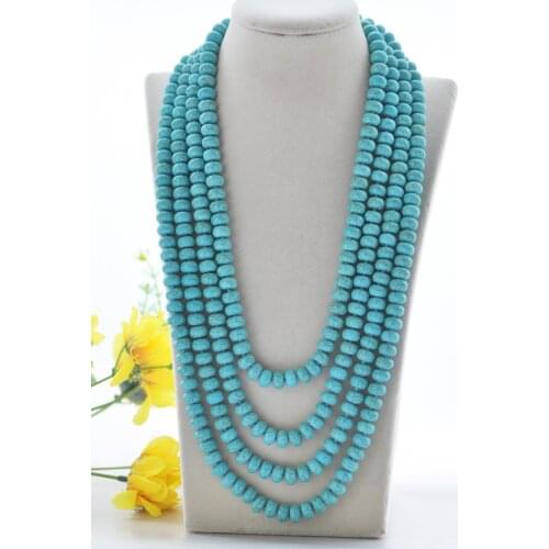 Z10776 18"~100" 10mm Rondelle Blue Turquoise Bead Necklace