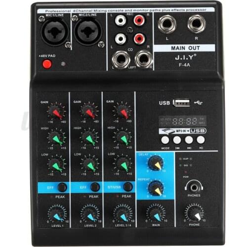 Portable Mental 4 Channels Mini USB Audio Mixer Amplifier Console Bluetooth Record Phantom Sound Mixing Console With Sound Card