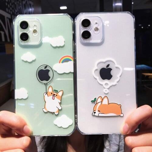 Shockproof TPU Cartoon Dog Clear Soft Transparent Back Phone Case Cover For iPhone 7 8 Plus SE 2020 11 12 Pro Max X XR XS Max