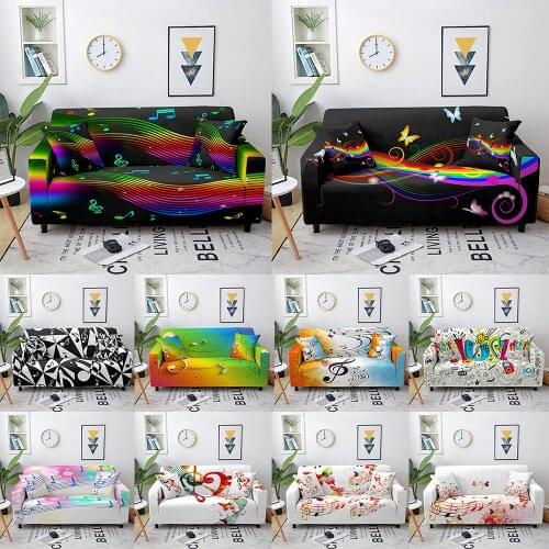 Colorful Music Notation Pattern Elastic Sofa Cover for Living Room Single Double Sofa Couch Protective Cover Washable Slipcover