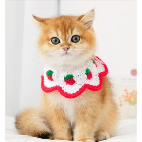 Handmade Wool Knitted Pet Bib Japanese Cat Collar Soft Comfortable Custom Cute Cat Collar