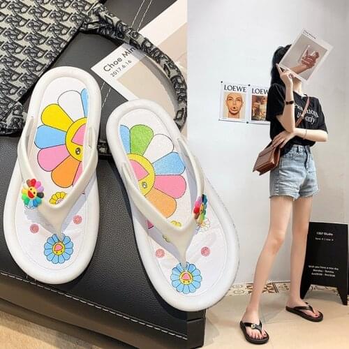 Flip-flops Womens Sandals Chrysanthemum Beach Flat Net Red Couple Non-Slip Casual Fashion Match Womens Slippers Shoes Women