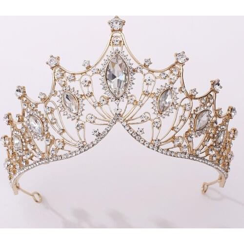 Wedding Hair Accessories for Women Bridal Headwear Black Gold Crown Tiara Rhinestone Headband Headpiece Bride Head Hair Jewelry