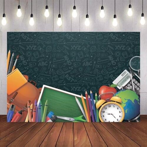 Blackboard stationery photography background back to school party decoration student teacher clock schoolbag party backdrop