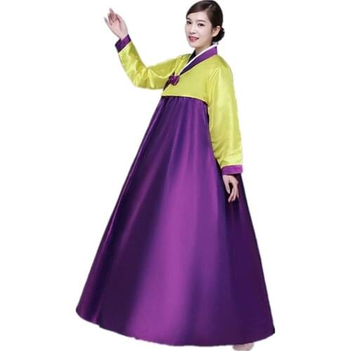 Korean Traditional Womens Hanbok Set Long Sleeve Colorful Dress Cosplay Costume