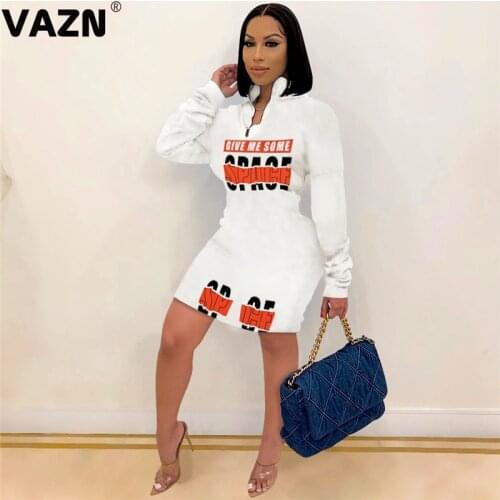 VAZN New 2020 Sport Party Night Shinny Bandage Dress Full Sleeve Sheath Dresses Letter Print Mini Dress