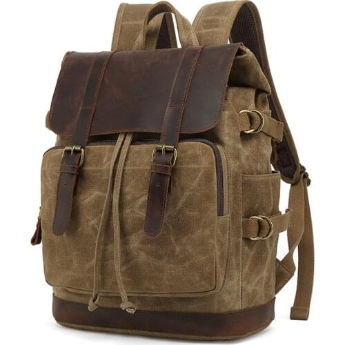 Vintage Mens Backpacks Canvas Leather Students Rucksacks Large Capacity Waterproof Laptop Backpack Outdoor Traveling Daypacks