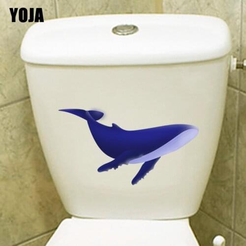 YOJA 24.7*12.7CM Happy Whale Toilet Decal Living Room Home Decor Wall Sticker Cartoon Animal T3-0854