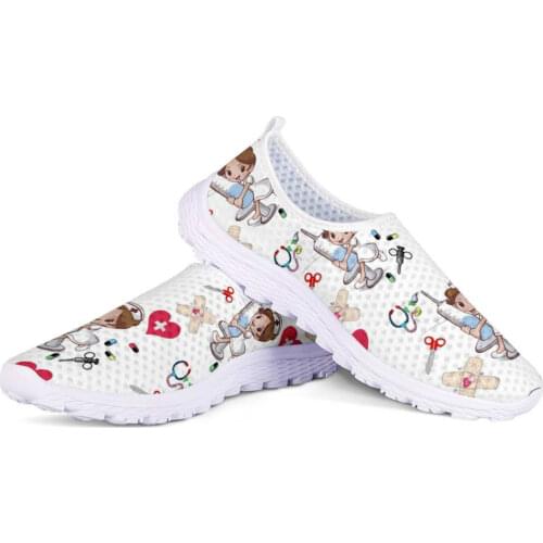 Sweet Cute Cartoon Nursing Doctor Printed Flats Shoes Women Casual Summer Slip On Sneakers Lightweight Nurse Ladies Shoe