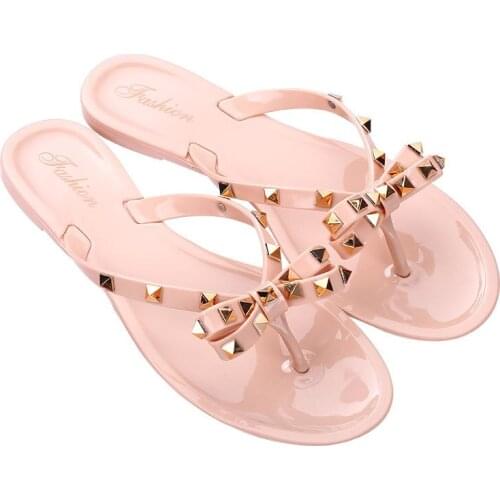Hot 2021 Fashion Woman Flip Flops Summer Shoes Cool Beach Rivets big bow flat sandals Brand jelly shoes sandals girls size 36-41
