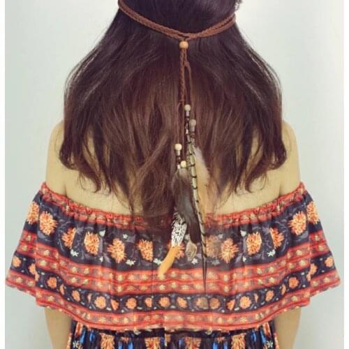 Ethnic Women Feativel Hairband Female Brown Feather Headband Hair Accessories Headdress Party Turkish India Hair Head Decoration