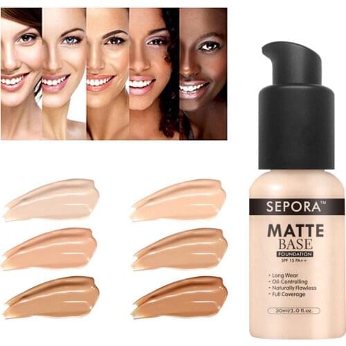 30ml Foundation Liquid Matte Makeup Face Full Coverage Concealer 24 Hours Lasting Oil Control Waterproof Cosmetic Base 6 Colors