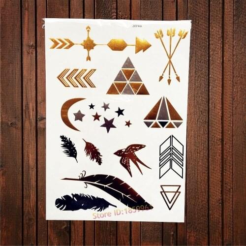 1PC Diamonds Gold Flash Arrows Temporary Removable Tattoo Body Art Arm Sleeve Tattoo Stickers AYH-037 Triangle Pattern Henna
