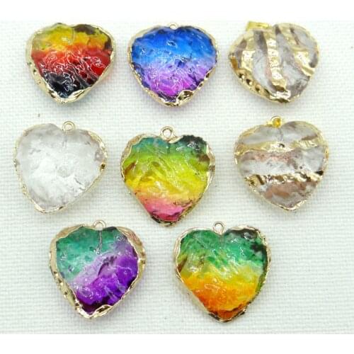 2021 Sell Well Natural Gemstone Titanium Quartz Crystal Charms Diy Jewelry Making Heart Pendants Necklace Men Women Gift 8pcs