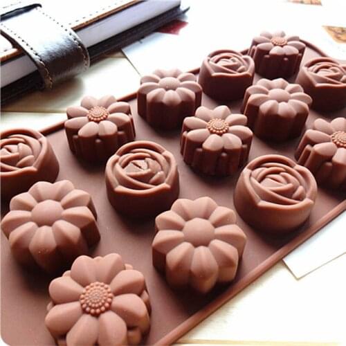 22.5*10.5cm 15 Cavity Silicone Flower Rose Chocolate Mold Cake Soap Candy DIY Fondant Mould