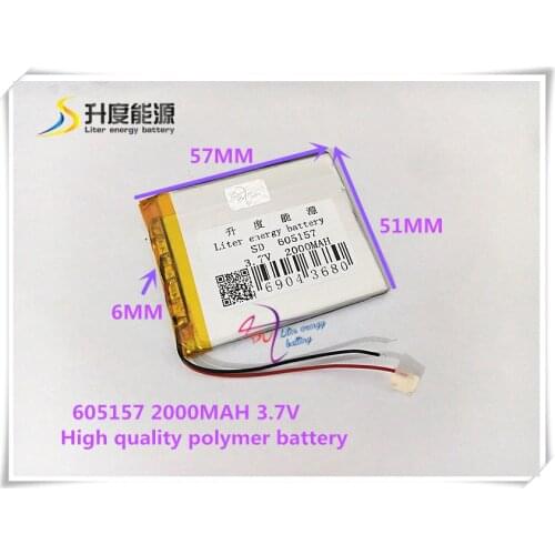 3.7V 2000mAH 605157 Polymer lithium ion / Li-ion battery for MOBILE BANK tablet pc GPS e-book speaker MP4 DVR
