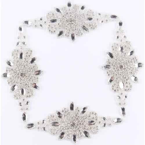 30pcs/lot)New Design Crystal Rhinestone Appliques Patch Hot-Fix Beaded Wedding Dress/Belt/Sash/Hat/Shoes Applique Motif Patch