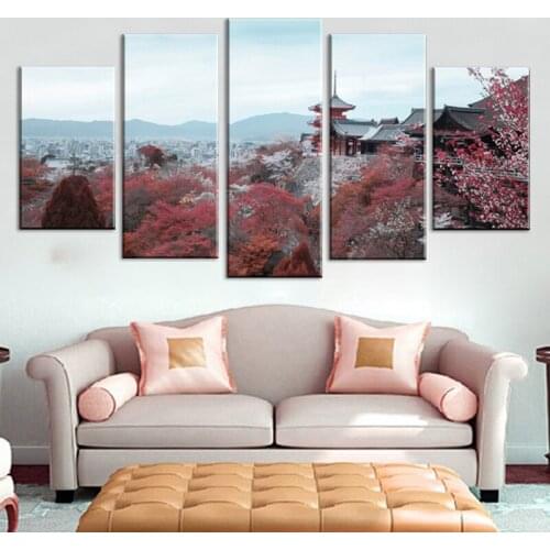 5 Pcs Japanese Style Flower Canvas Paintings Landscape Wall Posters Restaurant Dining Room Decoration Artwork Frame