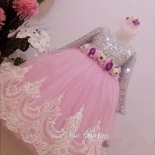 Sparkly Sequins Flower Girl Dresses for Wedding Lace Sequins Baby 1 year Birthday Party Dress Ball Gowns