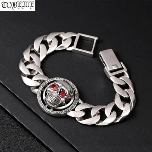 100% 925 Silver Skeleton Bracelet 925 Sterling Skull Man Bracelet Punk Jewelry Hiphop Bracelet