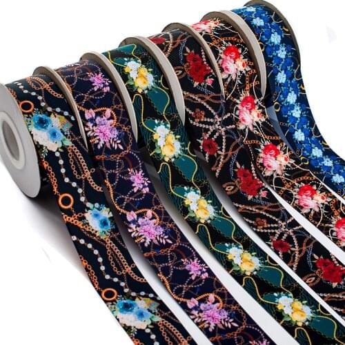 Flowers 10yards New Gothic Retro Flower Printed Grosgrain/Satin Ribbon DIY