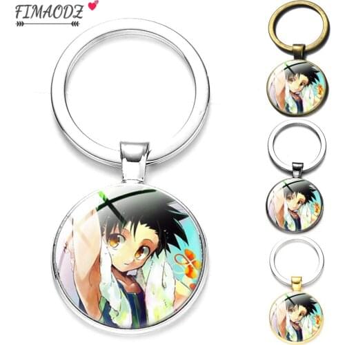 FIMAODZ Anime Hunter X Hunter Anime Keychain Cosplay Figures Cartoon Glass Round Pendant Key Chain Holders for Fans Gift