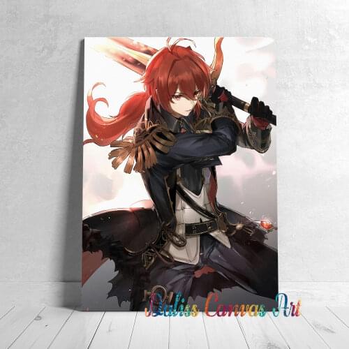 Canvas Anime Diluc Genshin Impact Pictures Home Manga Decoration Paintings Poster HD Prints Wall Art Modular Living Room Framed