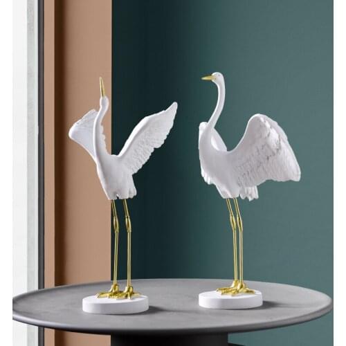 Chinese Resin Crane Zen Ornaments Home Livingroom Table Sculpture Crafts Entrance Accessories Porch Hotel Figurines Decoration