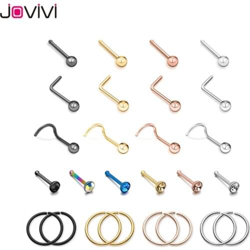 JOVIVI 20G Nose Septum Rings 316L Stainless Steel 1.5mm-3mm Nose Studs 8mm Nose Ring Body Piercing Jewelry Nose Piercings 26 Pcs