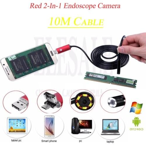 10M Red 2-In-1 New Endoscope Camera Connector Android Borescope Inspection Camera For Car Repairing Pipe Examine Windows PC