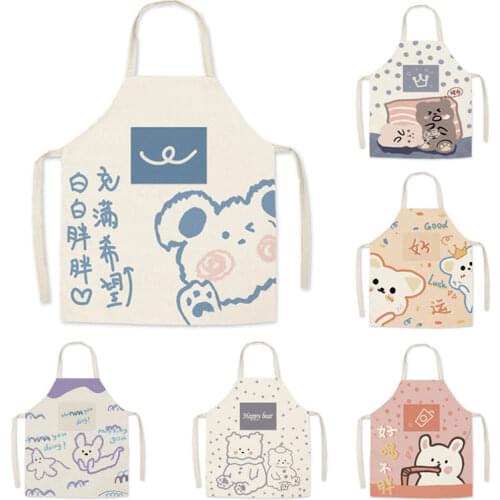 Cartoon Cute Linen Sleeveless Apron Korean Fashion Waistband Kitchen Cooking Fabric Adult Home Cute Overalls