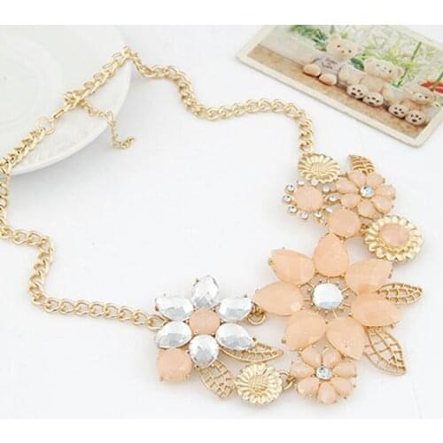 Fashion Chain Gold Filled Womens Bright Flowers Temperament Jelly Necklace