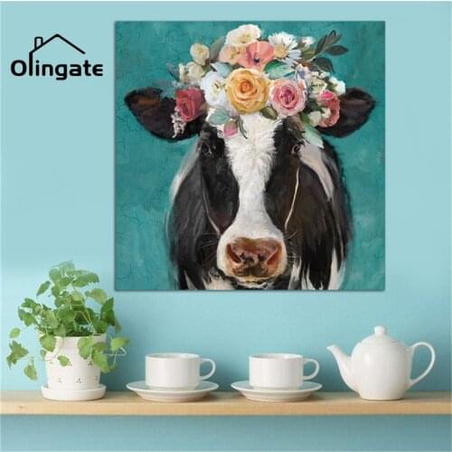 Cartoon Animal Canvas Paining Modern Cute Cow Corolla Picture Print One Piece Wall Poster Home Decor Garden Farm Drawing Room