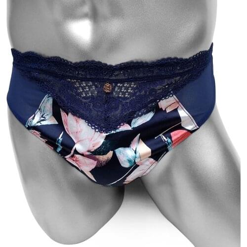 Sissy Panties for Mens Underwear Briefs See Through Butt Sexy Lingerie Floral Printed High Cutting Crossdressers Panties